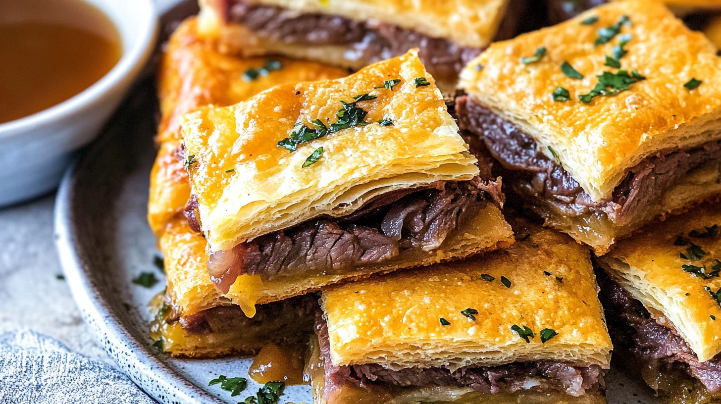 French Dip Squares are a delicious party appetizer.