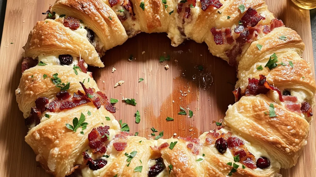 Bacon Brie Crescent Wreath is a festive delight.