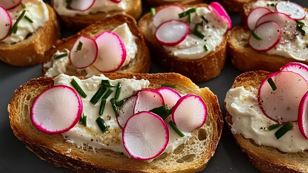 Brown Butter Radish Crostini is a delicious appetizer.