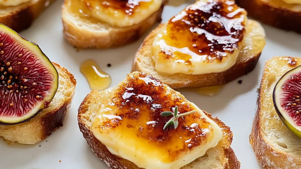 Brûléed Brie Crostini is a delicious appetizer.