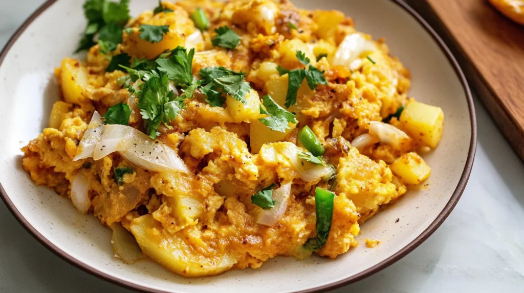 Aloo Anday (Potatoes and Scrambled Eggs) is delicious.