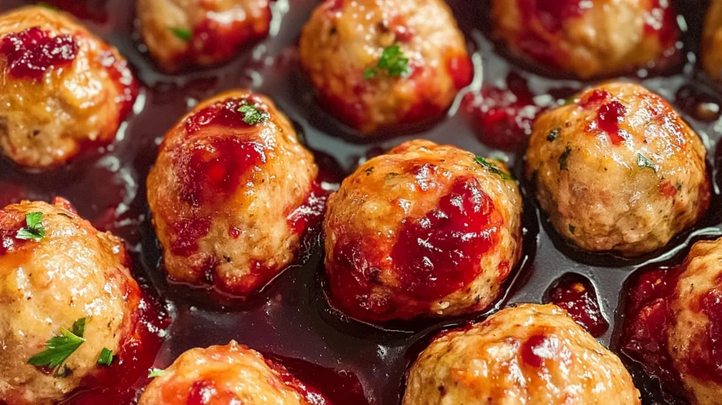 Cranberry-Glazed Turkey Meatballs are a delicious treat.