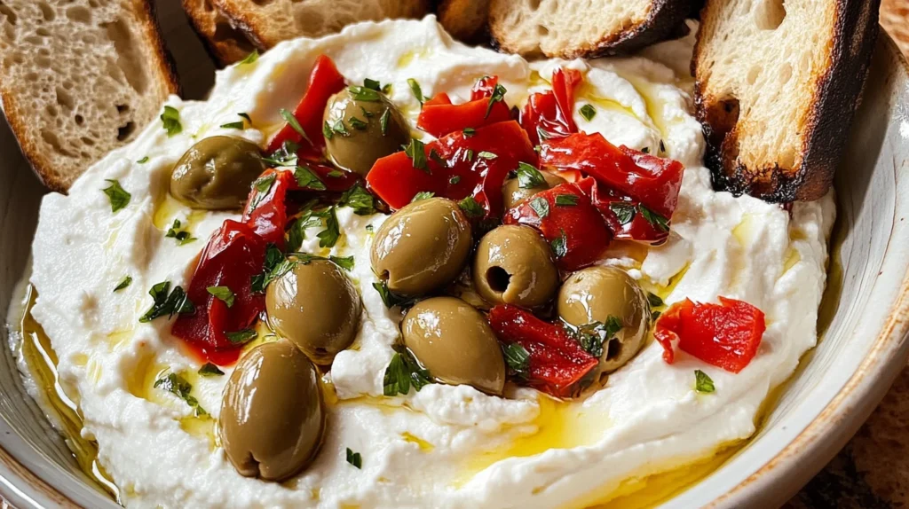 Whipped Ricotta With Olives & Roasted Red Peppers Recipe