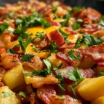 Cheesy bacon and egg hash is a delicious breakfast!