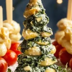 Spinach-Artichoke Christmas Tree Skewers are festive treats.