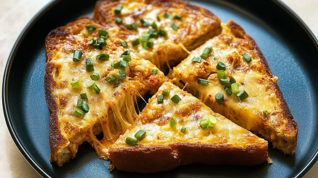 Cheesy French Toast With Kimchi is a unique delight.