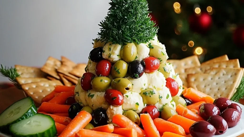 Antipasto Christmas Tree Cheese Ball is a festive treat.