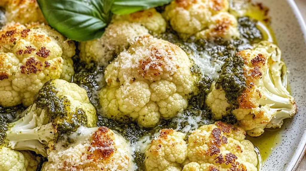 Parmesan Pesto Roasted Cauliflower is a must-try!