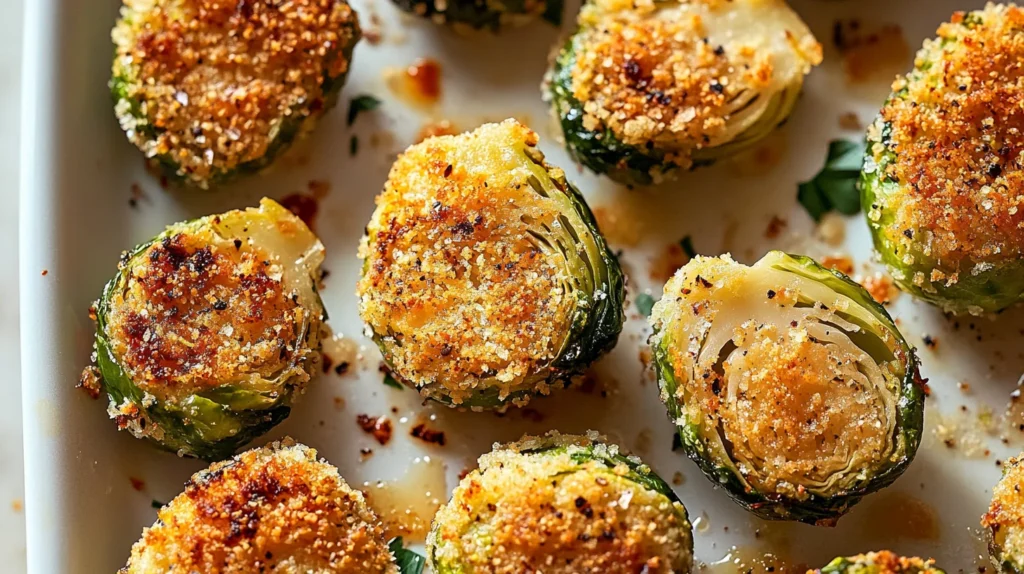 Parmesan Crusted Brussels Sprouts are a delicious side.