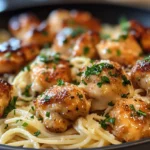 Garlic Butter Chicken Bites with Creamy Parmesan Pasta Delight are irresistible!